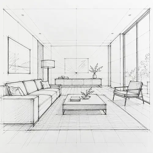 Interior room perspective sketch